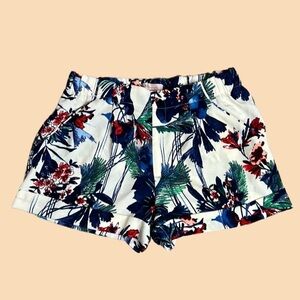Philosophy Tropical Print High Waist Pull On Shorts Cream Multicolor Large